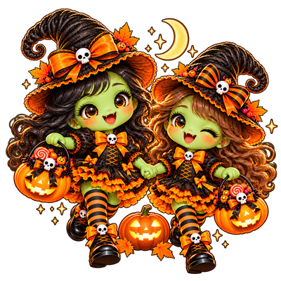 Witch sisters trick-or-treat