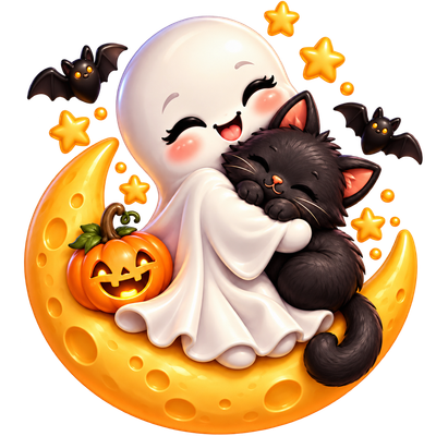 Ghost and kitten moon cuddle