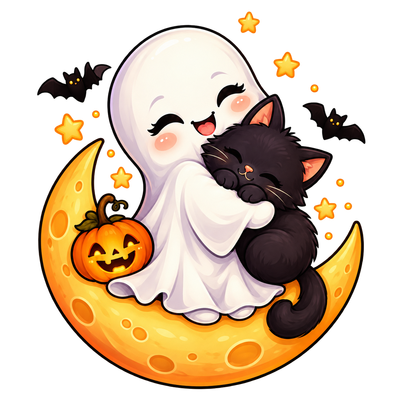 Ghost and kitten on the moon