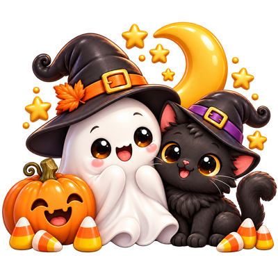 Ghost and kitten trick-or-treat