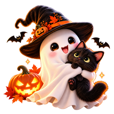 Ghost and kitten witch hat